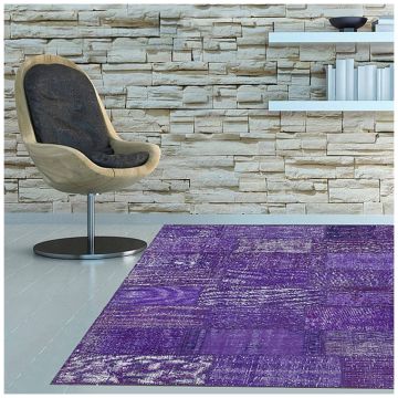 Rugsville Vintage Patchwork Overdyed Purple Wool Carpet 8' x 10'