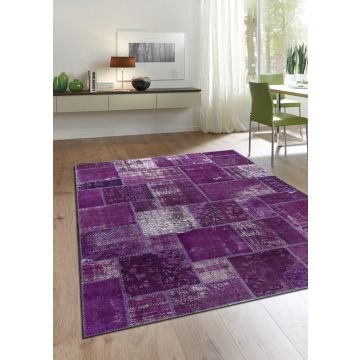 Rugsville Vintage Patchwork Overdyed Purple Wool Carpet 7' x 10'