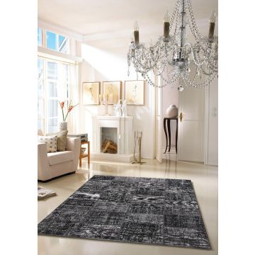 Rugsville Vintage Patchwork Overdyed Black Wool Carpet 7' x 10'