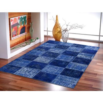 Rugsville Vintage Patchwork Overdyed Blue Wool Carpet 7' x 10'