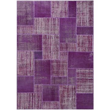 Rugsville Vintage Patchwork Overdyed Purple Wool Carpet 7' x 10'