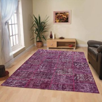 Rugsville Vintage Patchwork Overdyed Purple Wool Carpet 7' x 10'