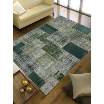 Rugsville Vintage Patchwork Overdyed Green Wool Carpet 7' x 10'