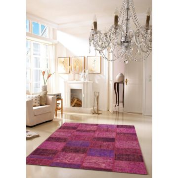 Rugsville Vintage Patchwork Overdyed Purple Wool Carpet 7' x 10'