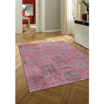 Rugsville Vintage Patchwork Overdyed Pink Wool Carpet 7' x 10'