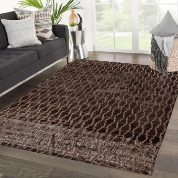Modern Solid Bora Brown Handmade Viscose Carpet 5' x 8'
