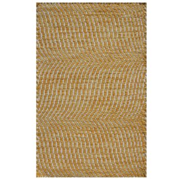 Rugsville Waves Yellow Hand Made Wool Dhurrie Carpet