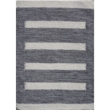 Rugsville Stripe Gray White Hand Made Wool Dhurrie Carpet