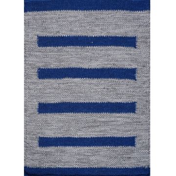 Rugsville Stripe Gray Blue Hand Made Wool Dhurrie Rug 