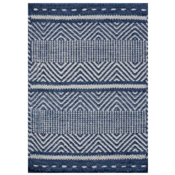 Rugsville Grass Loom Blue Hand Made Wool Dhurrie Carpet
