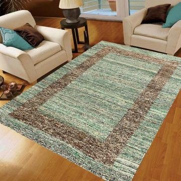 Rugsville Bordered Sari Silk Aqua & Brown Dhurrie Carpet 4' x 6'