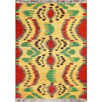Rugsville Bohemian Multi Sari silk Dhurrie Carpet 4' x 6'