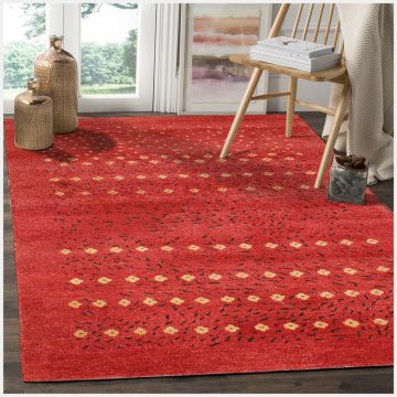 Rugsville Modern Handmade Red Wool Carpet 5' x 8'