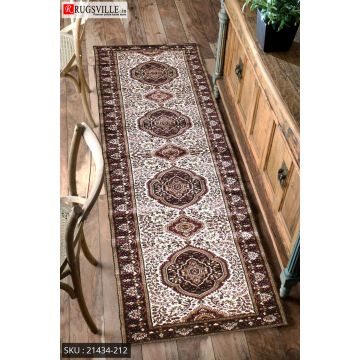 Rugsville Berina Kashmir Silk Hand knotted Tan & Ivory Carpet 2'6" x 12'