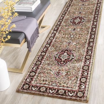 Rugsville Firoja Kashmir Silk Hand knotted Tan & Ivory Carpet  3' x 12'