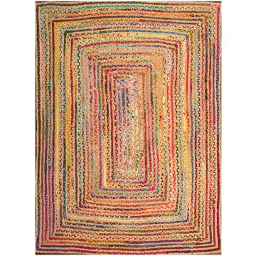 Rugsville Multicolour Jute Chindi Braided Carpet 21536
