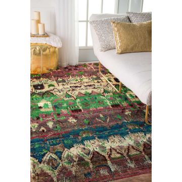 Rugsville Ikat Green Sari Silk Carpet 8' x 10'