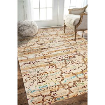 Rugsville Eros Sari Silk Hand Knotted Ivory Carpet 9' x 12'