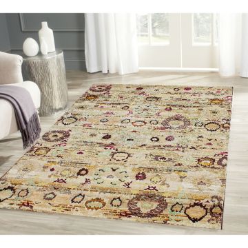 Rugsville Tribal Ikat Sari Silk Hand Knotted Neutral Carpet 5' x 8'