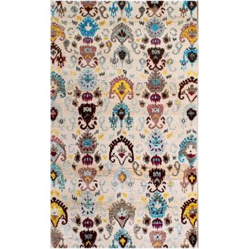 Rugsville Tribal Ikat Sari Silk Hand Knotted Ivory Carpet 4' x 6'