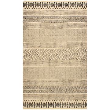 Natural Geo Stripes Cotton Printed Dhurrie Bohemian Carpet  8'0" x 4'9" 