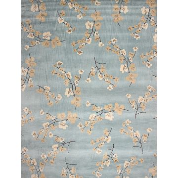Rugsville Blossom Floral Handmade Light Blue Wool Carpet 39009