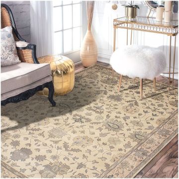 Rugsville Yuvran Floral Beige Wool Handmade Persian Carpet 9' x 12'