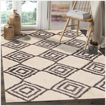 Rugsville Beni Ourain Ivory Brown Wool Moroccan Carpet 39024 4' x 6'