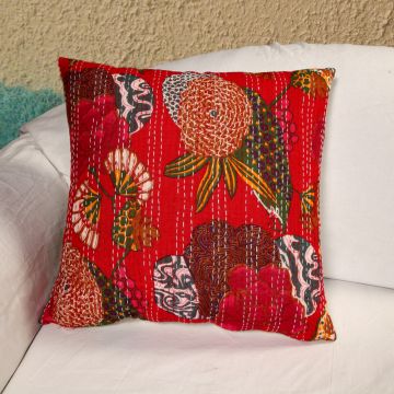 Rugsville Ethnic Kantha Floral Red Cushion cover 41113 16"x16" 5 pc set