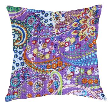 Rugsville Ethnic Kantha Floral Purple Cushion cover 16"x16" 5 Pc set