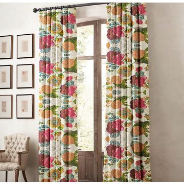 Rugsville Floral Kantha Cotton Hook White Fruit 7 feet Curtain