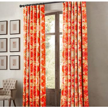 Rugsville Floral Kantha Cotton Orange 7 feet Eyelet Paisely Curtain