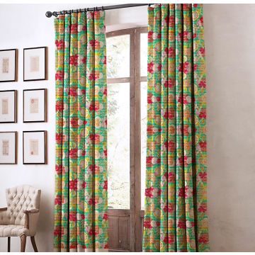 Rugsville Floral Kantha Cotton Green 7 feet Eyelet Fruit Curtain
