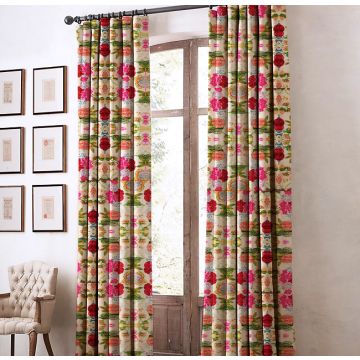 Rugsville Floral Kantha Cotton Off White 7 feet Eyelet Fruit Curtain