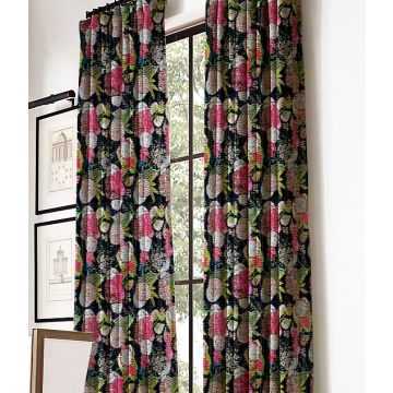 Rugsville Floral Kantha Cotton Black 7 feet Eyelet Fruit Curtain