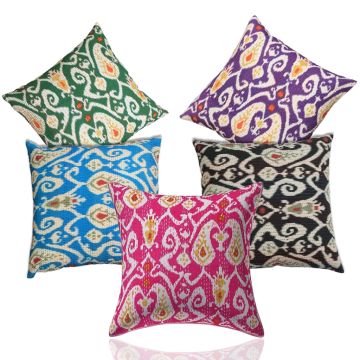 Rugsville Assorted Kantha Ikat Cotton Pillow Cover 16" x 16"5 Pc Set