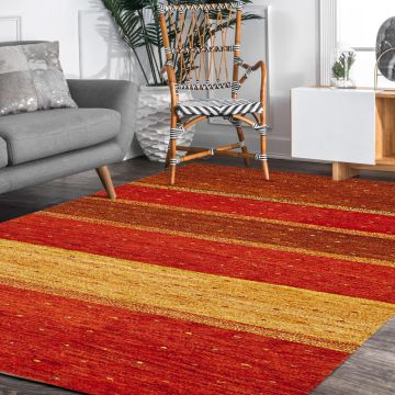 Rugsville Terza Contemporary Multi Stripes Handmade Wool Carpet 11908
