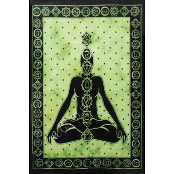Rugsville Wall Hanging Mandala  Room Decoration 7 Chackra Yoga Meditation Green Tapestry 84 X 54 Inches