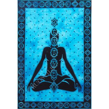 Rugsville Wall Hanging Mandala  Room Decoration 7 Chackra Yoga Meditation Turquoise Tapestry 84 X 54 Inches