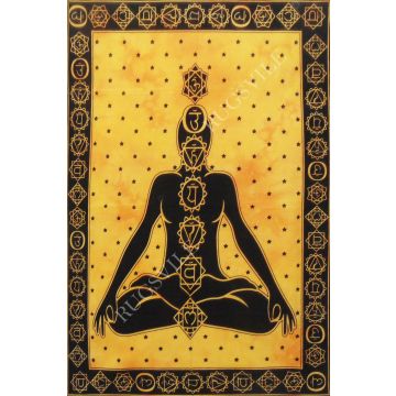 Rugsville Wall Hanging Mandala  Room Decoration 7 Chackra Yoga Meditation Yellow Tapestry 84 X 54 Inches