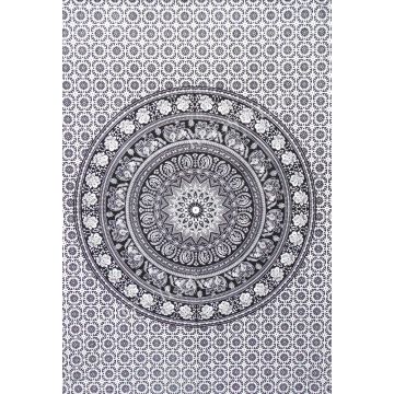 Rugsville Wall Hanging Mandala  Room Decoration Flower Elephnat Black and White Tapestry 84 X 54 Inches