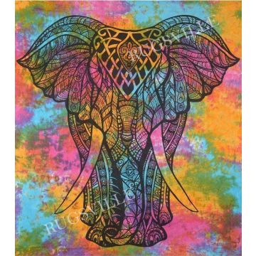 Rugsville Wall Hanging Mandala  Room Decoration Front Face Elephant Multi Color Tapestry 84 X 54 Inches
