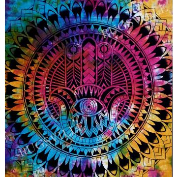 Rugsville Wall Hanging Mandala  Room Decoration Good Luck Hamsa Fatima Hand Multi Color Tapestry 84 X 54 Inches