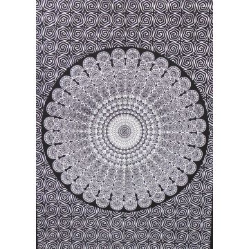 Rugsville Wall Hanging Mandala  Room Decoration Peacock Wing Black and White Tapestry 84 X 54 Inches