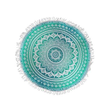 Rugsville Mandala Bohemian Psychedelic Beach Yoga Picnic Throw Towel Ombre Flower Green Round Tapestry 72 inches