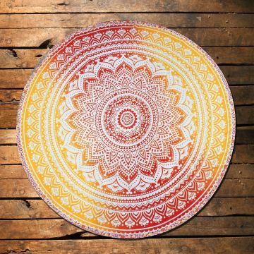 Rugsville Mandala Bohemian Psychedelic Beach Yoga Picnic Throw Towel Ombre Flower Orange Round Tapestry 72 inches