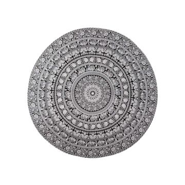 Rugsville Mandala Bohemian Psychedelic Beach Yoga Garden Throw Towel Mat Flower Elephnat Black and White Round Tapestry 50 inches