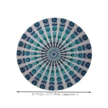 Rugsville Mandala Bohemian Psychedelic Beach Yoga Garden Throw Towel Mat Peacock Wing Turquoise Round Tapestry 50 inches