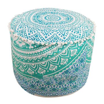 Rugsville Bohemian Mandala Fine Cotton Ottoman Pouf Cover 14 x 24 Inch