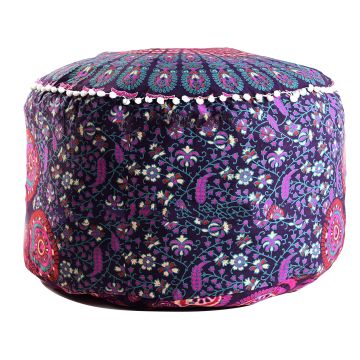 Rugsville Bohemian Mandala Purple Fine Cotton Ottoman Pouf Cover 14 x 24 Inch